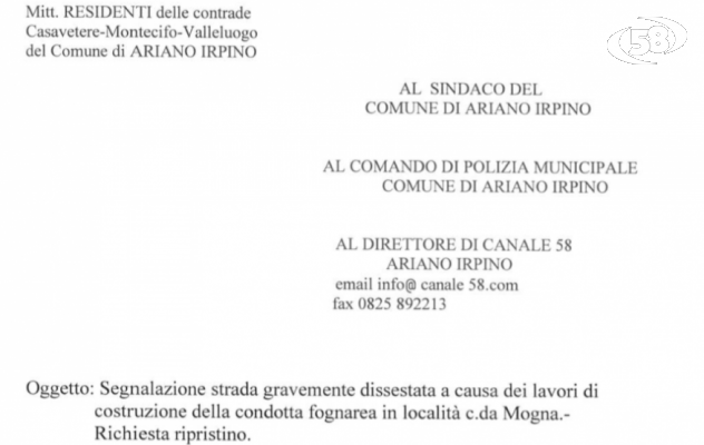 Ariano, lavori fermi da quattro mesi. La rivolta di Casavetere, Montecifo e Valleluogo: ''Strade colabrodo''