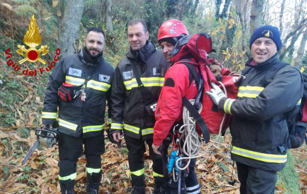 Finisce in un dirupo profondo 50 metri, cucciolo salvato dai caschi rossi