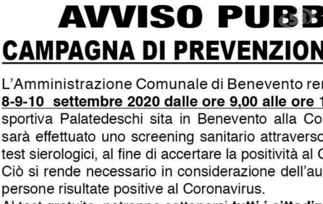 Indagine epidemiologica, tre giorni di screening gratuiti in città