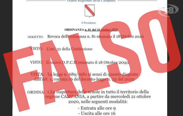 Falsa ordinanza sulla riapertura delle scuole, la Regione: "Scatterà la denuncia"