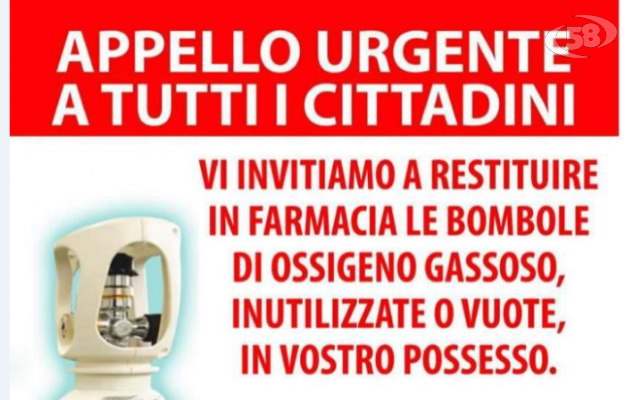 Emergenza Covid, l’appello dell’Asl ai cittadini: “Restituite in farmacia le bombole di ossigeno non utilizzate”