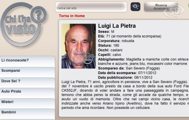 Il caso La Pietra su ''Chi l'ha Visto?'': ricerche anche ad Ariano Irpino