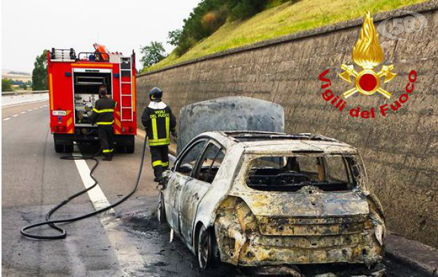 Lacedonia, auto distrutta dalle fiamme lungo la A16/FOTO