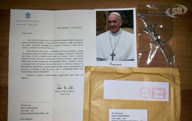 Grottaminarda, Papa Francesco scrive al giovane scrittore Barrasso: ''Grazie per il tuo romanzo''