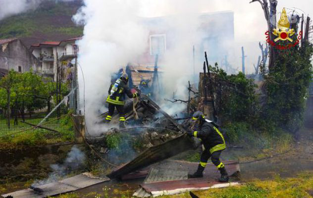 Baracca in fiamme, muoiono animali e un cane